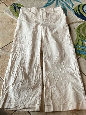 LOFT Cream Wide-Leg Pants with Back Pockets